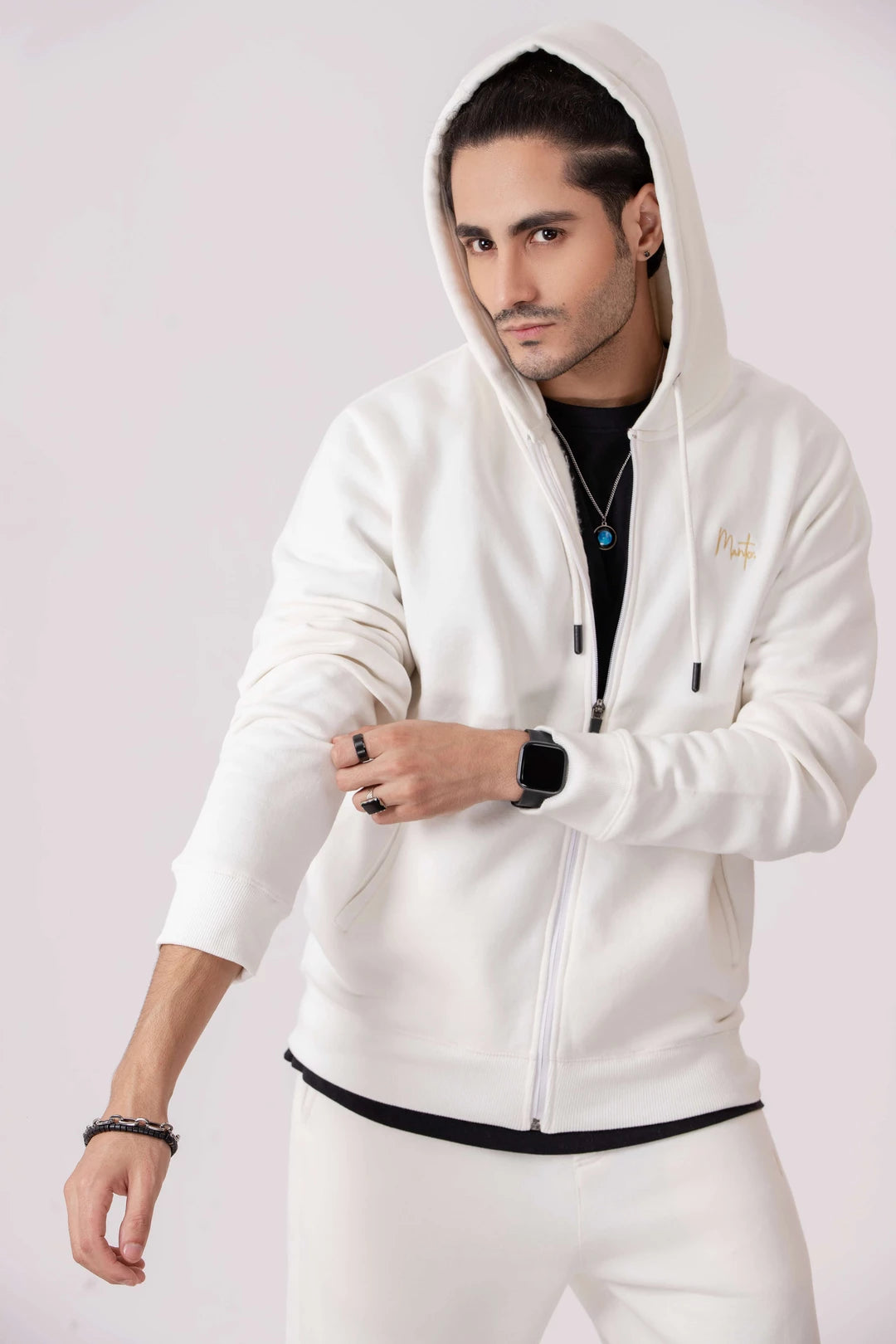 Soft-White Zipper Hoodie - Men